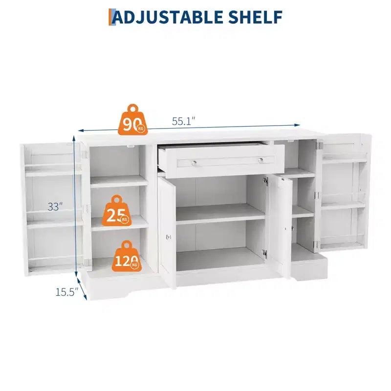 Madia Credenza Moderna con Cassetto e 4 Ante Mobile Contenitore Autoportante in Legno