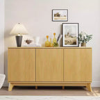 Credenza da buffet moderna da fattoria con scanalature, mobile credenza in legno da 58" con 3 ante e ripiani regolabili