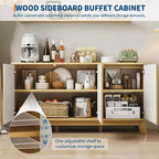 Credenza da buffet moderna da fattoria con scanalature, mobile credenza in legno da 58" con 3 ante e ripiani regolabili