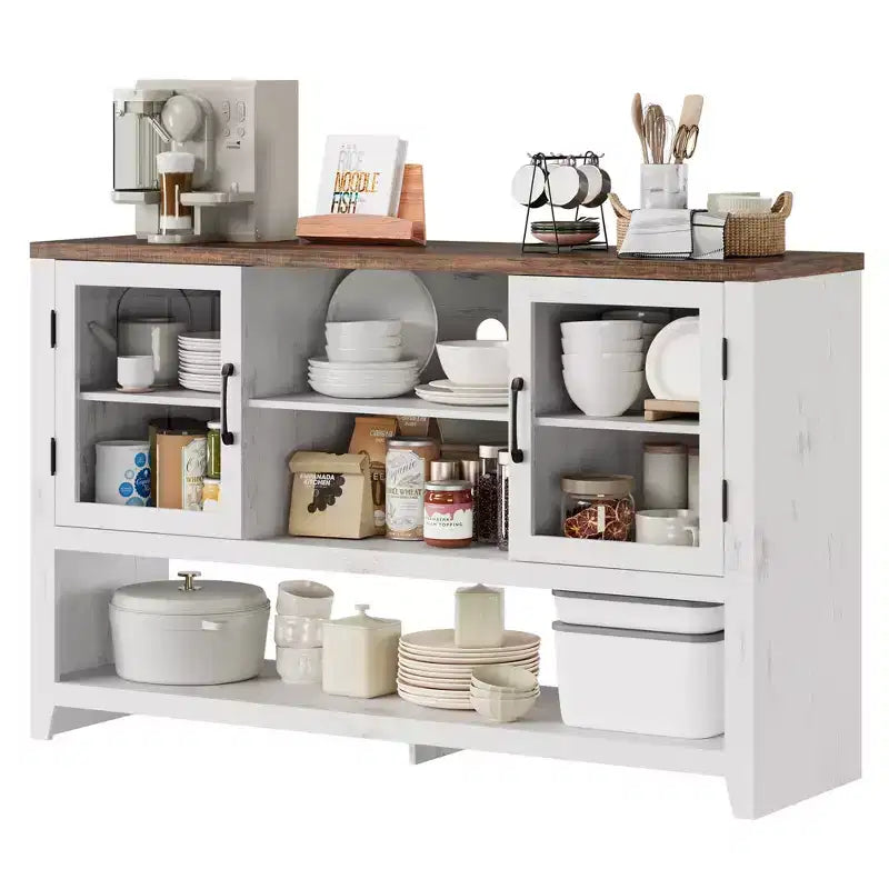 Credenza/Madia da 135 cm con 3 Ripiani e 2 Ante in Vetro - Mobile Contenitore Moderno Stile Metà Secolo per Caffè, Libri o Piatti