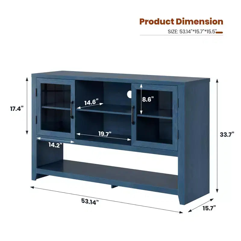 Credenza/Madia da 135 cm con 3 Ripiani e 2 Ante in Vetro - Mobile Contenitore Moderno Stile Metà Secolo per Caffè, Libri o Piatti