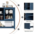 Credenza/Madia da 135 cm con 3 Ripiani e 2 Ante in Vetro - Mobile Contenitore Moderno Stile Metà Secolo per Caffè, Libri o Piatti