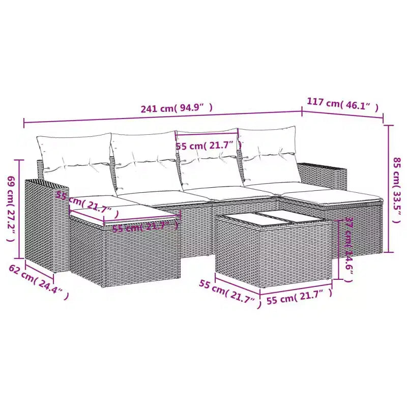 vidaXL Set Divani da Giardino 7 pz con Cuscini in Polyrattan