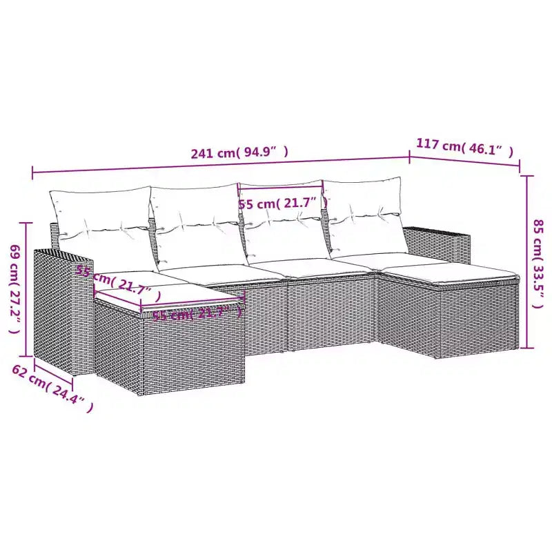 vidaXL Set Divani da Giardino 7 pz con Cuscini in Polyrattan