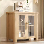 COZONY Buffet avec portes en verre trempé, buffet de rangement en bois pour salle à manger, salon, cuisine