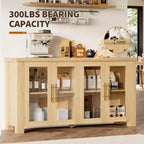 COZONY Buffet avec portes en verre trempé, buffet de rangement en bois pour salle à manger, salon, cuisine