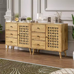 Armadietto contenitore, mobile bar con ripiani regolabili, credenza vintage, legno naturale