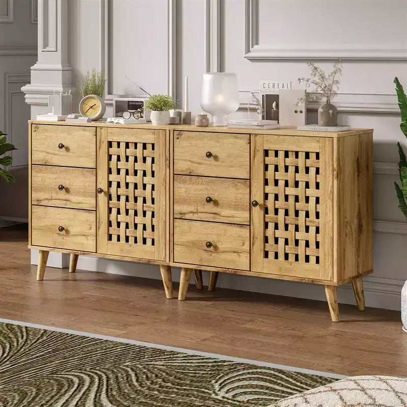 Armadietto contenitore, mobile bar con ripiani regolabili, credenza vintage, legno naturale