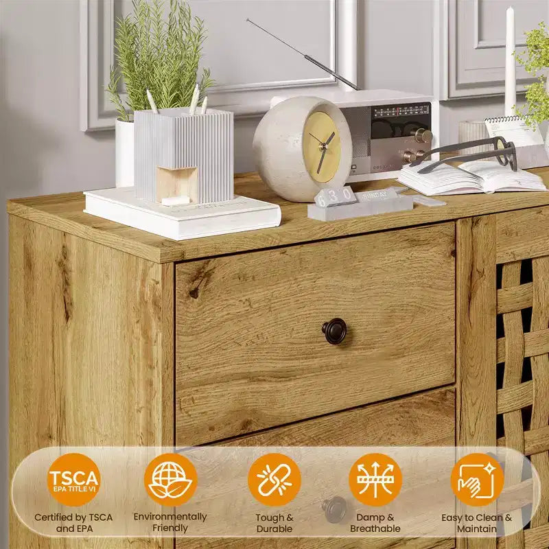 Armadietto contenitore, mobile bar con ripiani regolabili, credenza vintage, legno naturale