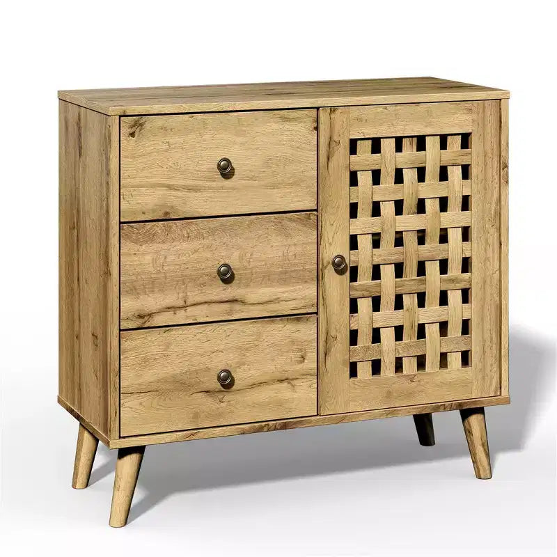 Armadietto contenitore, mobile bar con ripiani regolabili, credenza vintage, legno naturale