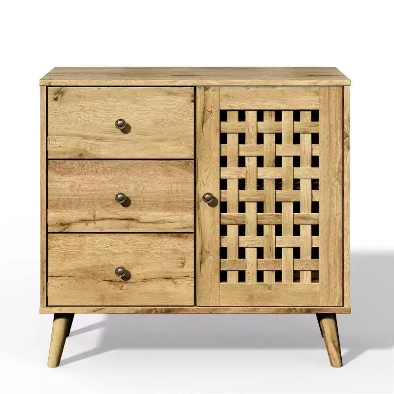 Armadietto contenitore, mobile bar con ripiani regolabili, credenza vintage, legno naturale