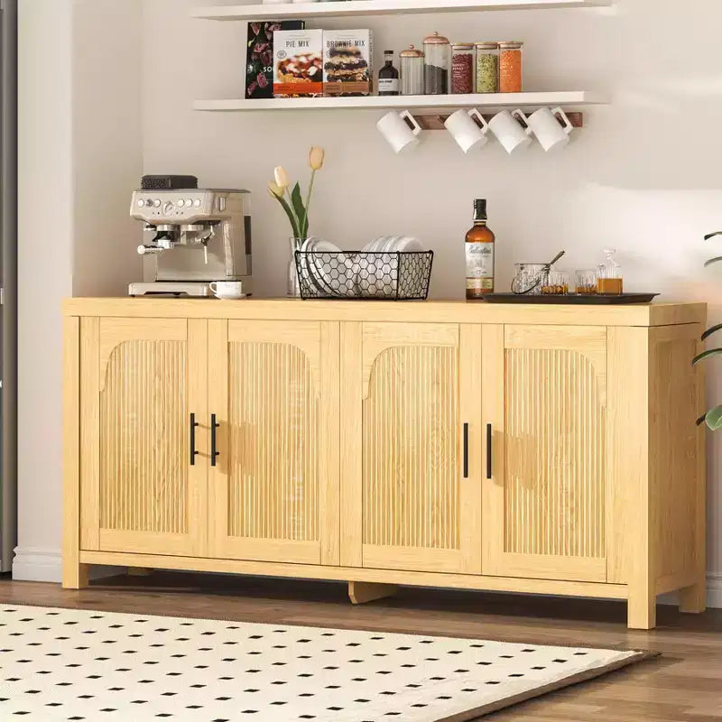 COZONY 71 Farmhouse Sideboard Buffet Cabinet with 4 Doors, Adjustable Shelves, Light Oak