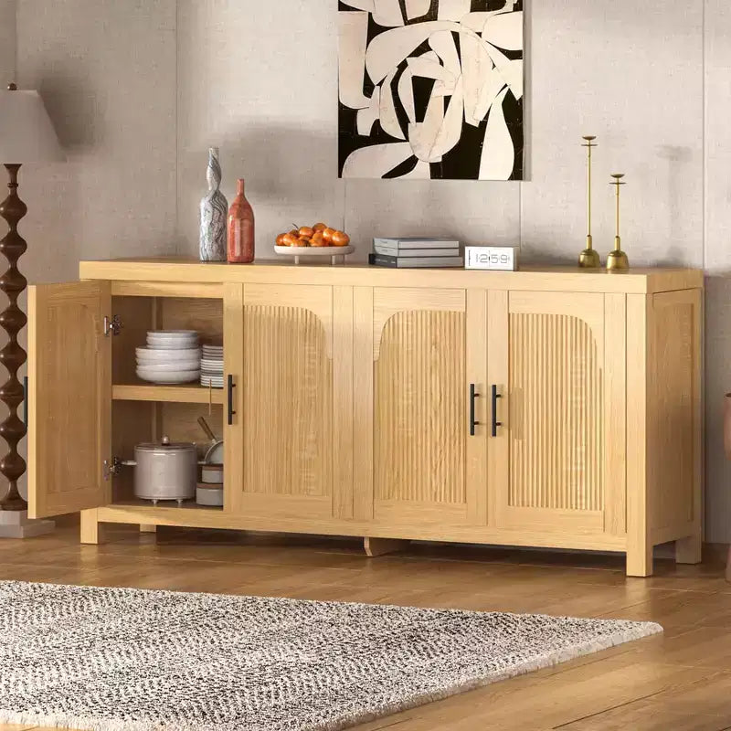 COZONY 71 Mobile Buffet Contenitore da Fattoria con 4 Ante, Ripiani Regolabili, Rovere Chiaro