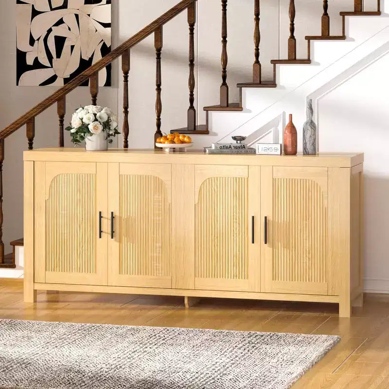 COZONY 71 Mobile Buffet Contenitore da Fattoria con 4 Ante, Ripiani Regolabili, Rovere Chiaro
