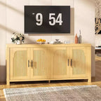 COZONY 71 Mobile Buffet Contenitore da Fattoria con 4 Ante, Ripiani Regolabili, Rovere Chiaro