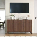 Madia a buffet in stile rustico con cassetti e ante, credenza per angolo caffè in legno scanalato con ripiani regolabili per cucina e sala da pranzo