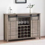 Meuble de bar de ferme avec porte coulissante, station à vin et café rustique 47", range-bouteilles 16 bouteilles, étagères réglables pour salle à manger, cuisine