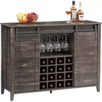 Meuble de bar de ferme avec porte coulissante, station à vin et café rustique 47", range-bouteilles 16 bouteilles, étagères réglables pour salle à manger, cuisine