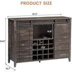 Meuble de bar de ferme avec porte coulissante, station à vin et café rustique 47", range-bouteilles 16 bouteilles, étagères réglables pour salle à manger, cuisine