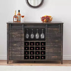 Meuble de bar de ferme avec porte coulissante, station à vin et café rustique 47", range-bouteilles 16 bouteilles, étagères réglables pour salle à manger, cuisine