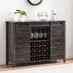 Meuble de bar de ferme avec porte coulissante, station à vin et café rustique 47", range-bouteilles 16 bouteilles, étagères réglables pour salle à manger, cuisine