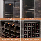 Meuble de bar de ferme avec porte coulissante, station à vin et café rustique 47", range-bouteilles 16 bouteilles, étagères réglables pour salle à manger, cuisine
