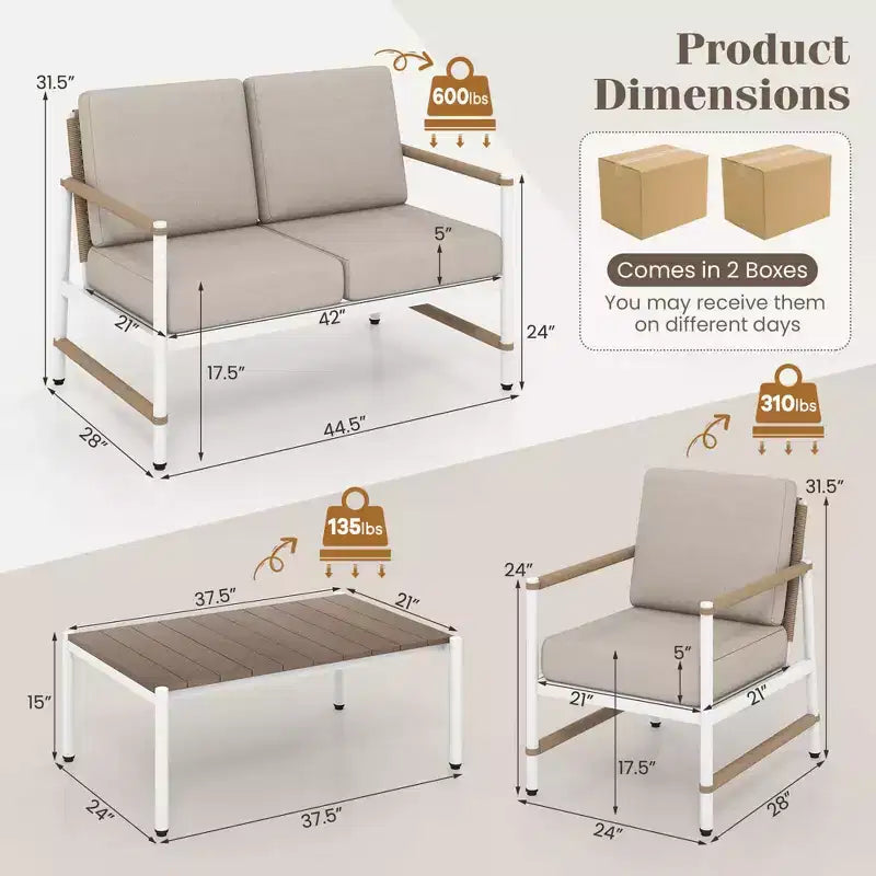 Costway Set Mobili da Giardino 4/8 Pezzi Divano da Esterno con Tavolino e 2 Sedie Singole