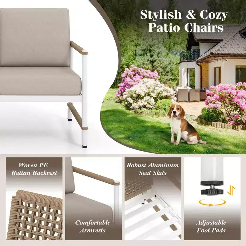 Costway Set Mobili da Giardino 4/8 Pezzi Divano da Esterno con Tavolino e 2 Sedie Singole