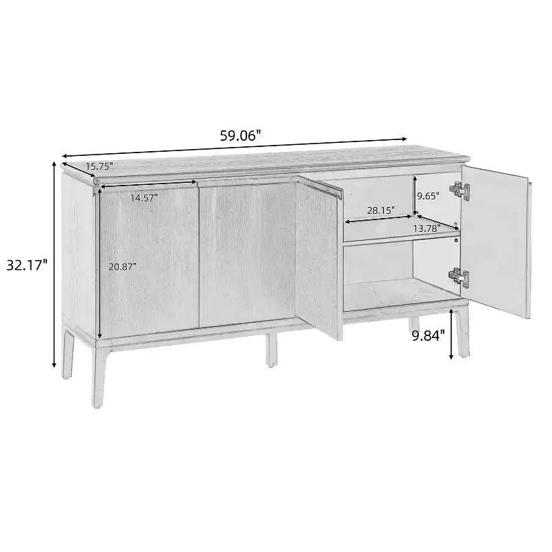 Christopher Knight Home Andy, Madia moderna a 4 ante da 150 cm con gambe in legno di Hevea