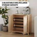 Credenza/Mobile a Buffet in Rattan, 2 Pezzi, Mobile Contenitore Autoportante con Ripiani Regolabili, Credenza Stile Bohemien per Caffetteria/Cucina/Soggiorno/Ingresso