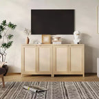 Credenza/Mobile a Buffet in Rattan, 2 Pezzi, Mobile Contenitore Autoportante con Ripiani Regolabili, Credenza Stile Bohemien per Caffetteria/Cucina/Soggiorno/Ingresso