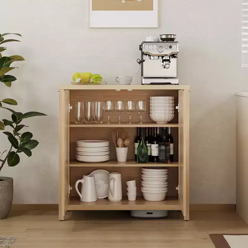 Credenza/Mobile a Buffet in Rattan, 2 Pezzi, Mobile Contenitore Autoportante con Ripiani Regolabili, Credenza Stile Bohemien per Caffetteria/Cucina/Soggiorno/Ingresso