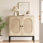 Set di 2 cassettiere in rattan, 2 ante in rattan e legno, larghezza 80 cm, ripiani regolabili, piedini in metallo per ingresso/soggiorno/cucina