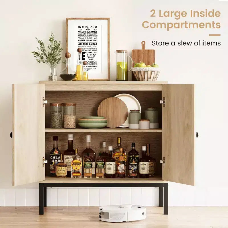 Set di 2 cassettiere in rattan, 2 ante in rattan e legno, larghezza 80 cm, ripiani regolabili, piedini in metallo per ingresso/soggiorno/cucina