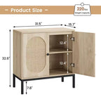 Set di 2 cassettiere in rattan, 2 ante in rattan e legno, larghezza 80 cm, ripiani regolabili, piedini in metallo per ingresso/soggiorno/cucina