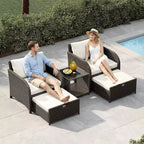 Set di mobili da giardino in rattan PE GustoWave da 5 pezzi, salotto da esterno in vimini con poggiapiedi e tavolo in vetro, set da conversazione per tutte le stagioni per balcone e giardino