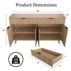 Bahut de 152 cm avec 2 tiroirs et 4 portes ondulées, étagères réglables, console de rangement pour salle à manger, salon ou cuisine
