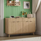 Bahut de 152 cm avec 2 tiroirs et 4 portes ondulées, étagères réglables, console de rangement pour salle à manger, salon ou cuisine