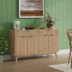 Bahut de 152 cm avec 2 tiroirs et 4 portes ondulées, étagères réglables, console de rangement pour salle à manger, salon ou cuisine