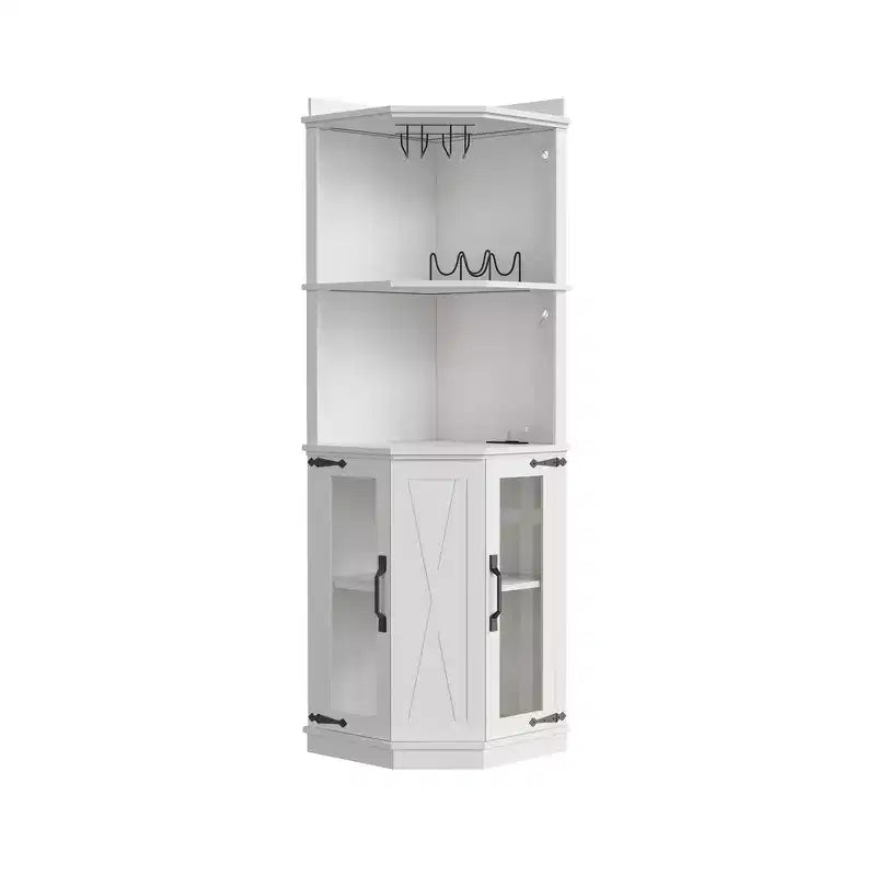 Meuble Bar d'angle Whisen Farmhouse avec rangement pour le vin, Buffet Multifonctionnel pour Café