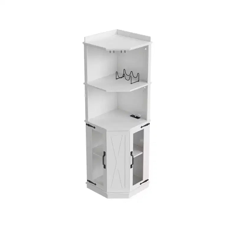 Meuble Bar d'angle Whisen Farmhouse avec rangement pour le vin, Buffet Multifonctionnel pour Café