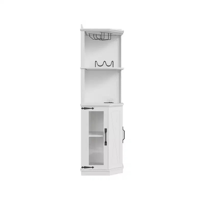 Meuble Bar d'angle Whisen Farmhouse avec rangement pour le vin, Buffet Multifonctionnel pour Café