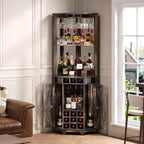 Meuble Bar d'angle Whisen Farmhouse avec rangement pour le vin, Buffet Multifonctionnel pour Café