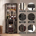 Meuble Bar d'angle Whisen Farmhouse avec rangement pour le vin, Buffet Multifonctionnel pour Café
