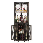 Meuble Bar d'angle Whisen Farmhouse avec rangement pour le vin, Buffet Multifonctionnel pour Café