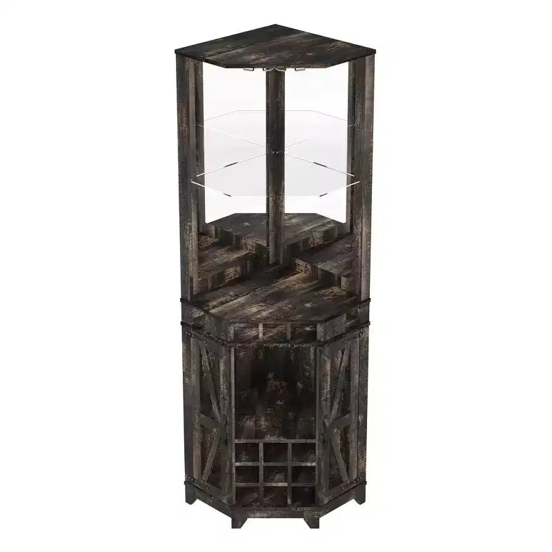 Meuble Bar d'angle Whisen Farmhouse avec rangement pour le vin, Buffet Multifonctionnel pour Café