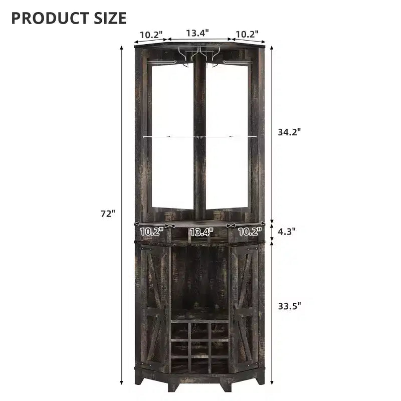 Meuble Bar d'angle Whisen Farmhouse avec rangement pour le vin, Buffet Multifonctionnel pour Café