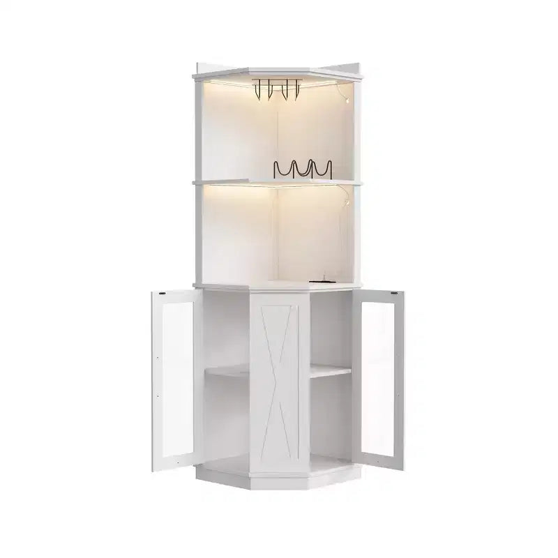 Meuble Bar d'angle Whisen Farmhouse avec rangement pour le vin, Buffet Multifonctionnel pour Café