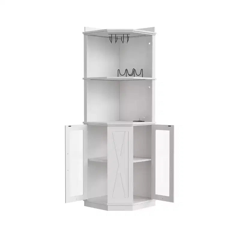 Meuble Bar d'angle Whisen Farmhouse avec rangement pour le vin, Buffet Multifonctionnel pour Café