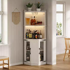 Whisen Farmhouse Corner Bar Cabinet with Wine Storage, Multifunctional Coffee Bar Buffet Sideboard